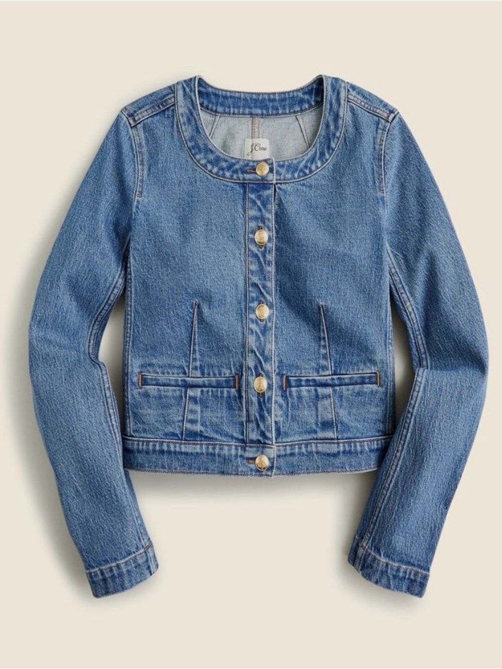 J. Crew Louisa Denim Lady Jacket- Cropped Collarless Jean Jacket Size 0